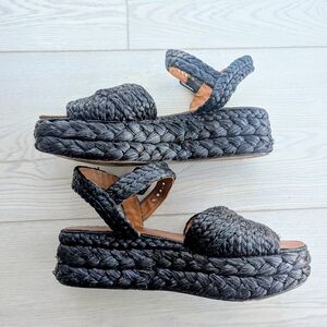 Robert Clergerie Black Raffia Braided Platform Sandals